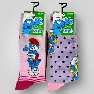 2 Pairs of SMURF Socks Crew Women’s One Size NEW Novelty